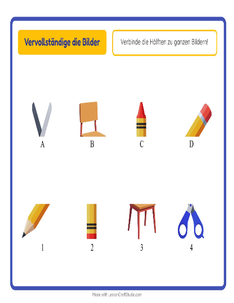 Vorschau: Schatten zuordnen-Arbeitsblatt mit Klassenzimmer für Kindergarten