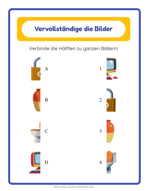 Vorschau: Schatten zuordnen-Arbeitsblatt mit Rund ums Haus für Kindergarten
