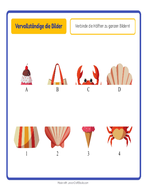 Vorschau: Schatten zuordnen-Arbeitsblatt mit Strand für Kindergarten