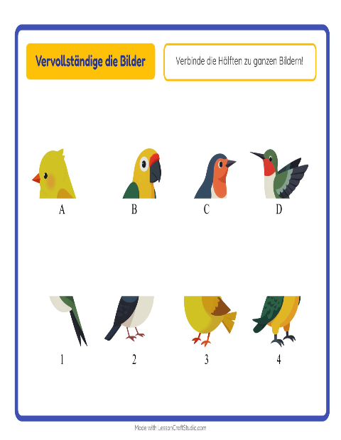 Vorschau: Schatten zuordnen-Arbeitsblatt mit Vögel 2 für Kindergarten