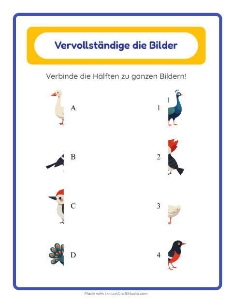 Vorschau: Schatten zuordnen-Arbeitsblatt mit Vögel 2 für Kindergarten