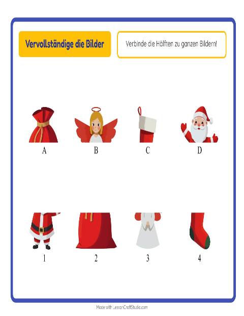 Vorschau: Schatten zuordnen-Arbeitsblatt mit Weihnachten für Kindergarten
