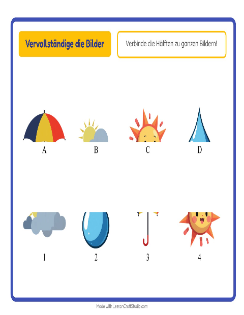 Vorschau: Schatten zuordnen-Arbeitsblatt mit Wetter für Kindergarten