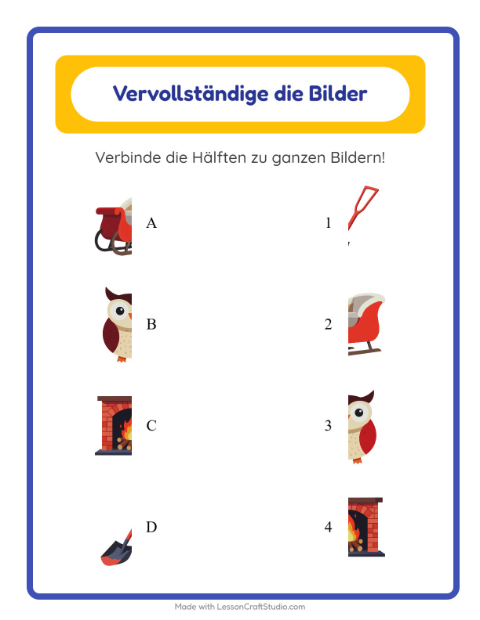 Vorschau: Schatten zuordnen-Arbeitsblatt mit Winter für Kindergarten