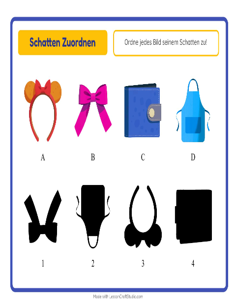 Vorschau: Schatten zuordnen-Arbeitsblatt mit Accessoires für Kindergarten