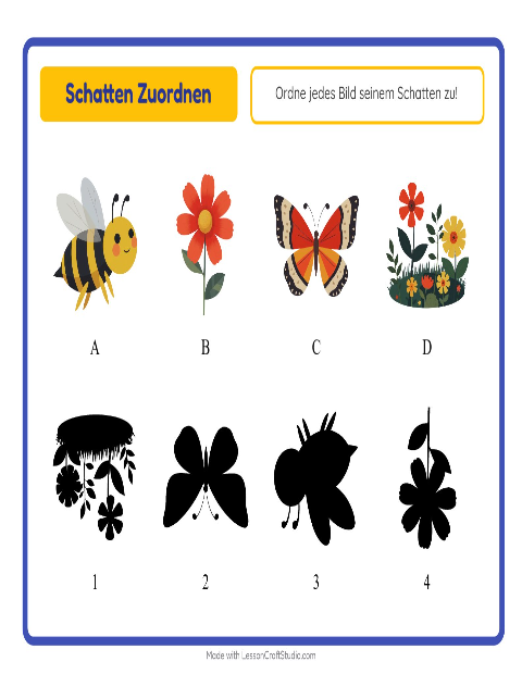 Vorschau: Schatten zuordnen-Arbeitsblatt mit Frühling für Kindergarten