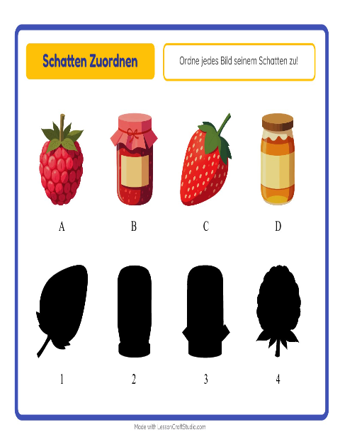 Vorschau: Schatten zuordnen-Arbeitsblatt mit Frühstück für Kindergarten