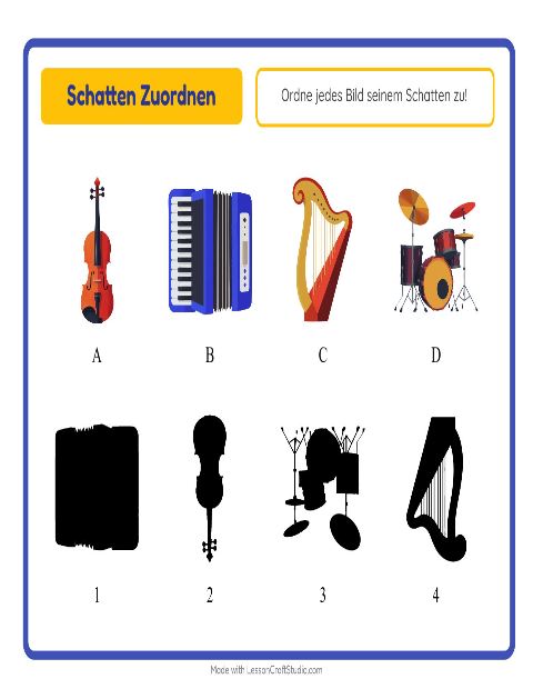 Vorschau: Schatten zuordnen-Arbeitsblatt mit Musik für Kindergarten