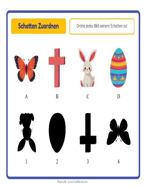 Vorschau: Schatten zuordnen-Arbeitsblatt mit Ostern für Kindergarten
