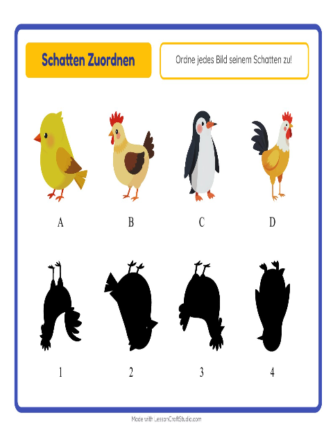 Vorschau: Schatten zuordnen-Arbeitsblatt mit Vögel 2 für Kindergarten
