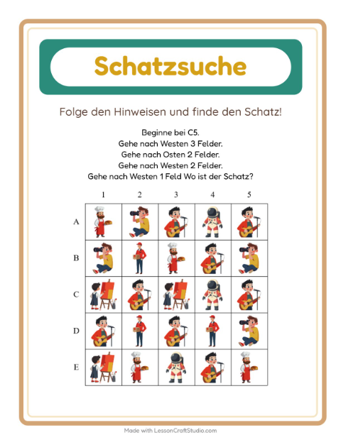 Vorschau: Schatzsuche-Arbeitsblatt mit Berufe für 1. Klasse