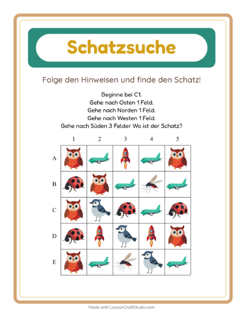 Vorschau: Schatzsuche-Arbeitsblatt mit Dinge die fliegen für 1. Klasse