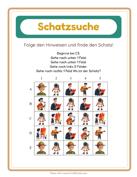 Vorschau: Schatzsuche-Arbeitsblatt mit Berufe für 1. Klasse