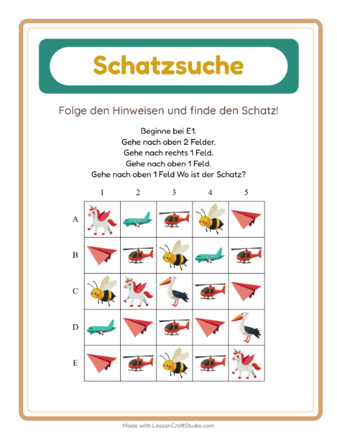 Vorschau: Schatzsuche-Arbeitsblatt mit Dinge die fliegen für 1. Klasse