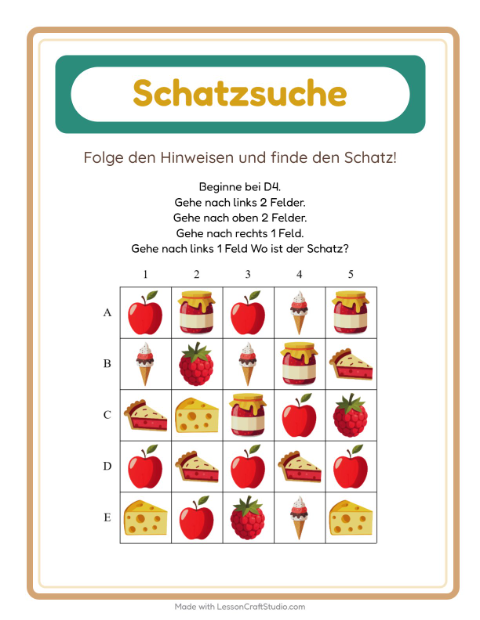 Vorschau: Schatzsuche-Arbeitsblatt mit Im Supermarkt für 1. Klasse
