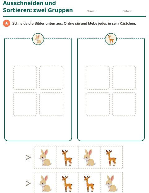 Vorschau: Schneideübungen-Arbeitsblatt mit Tiere für Kindergarten