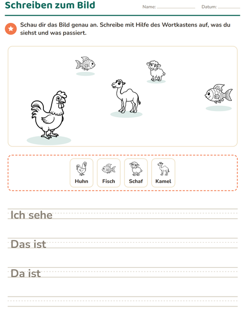 Vorschau: Schreiben zum Bild-Arbeitsblatt mit Bauernhoftiere SW für 2. Klasse