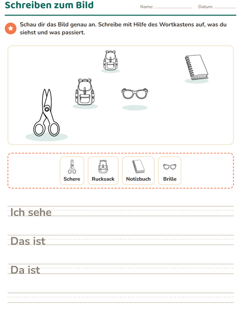 Vorschau: Schreiben zum Bild-Arbeitsblatt mit Bildung SW für 2. Klasse