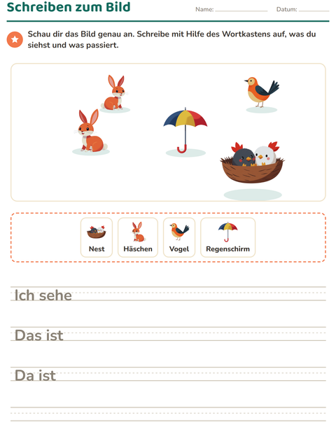 Vorschau: Schreiben zum Bild-Arbeitsblatt mit Frühling für 2. Klasse