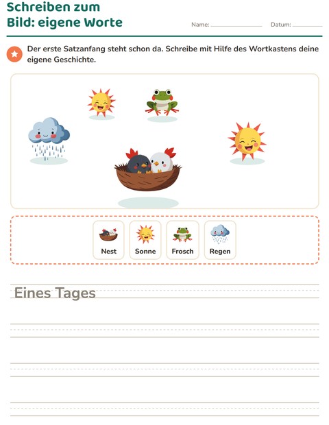 Vorschau: Schreiben zum Bild-Arbeitsblatt mit Frühling für 2. Klasse