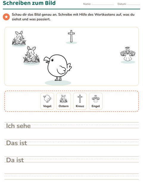 Vorschau: Schreiben zum Bild-Arbeitsblatt mit Ostern SW für 2. Klasse