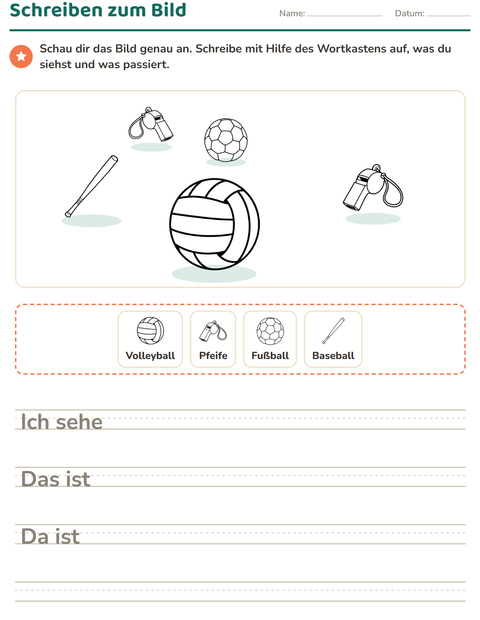 Vorschau: Schreiben zum Bild-Arbeitsblatt mit Sport SW für 2. Klasse
