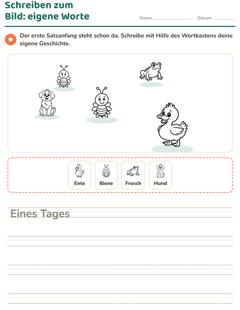 Vorschau: Schreiben zum Bild-Arbeitsblatt mit Tiere SW 3 für 2. Klasse
