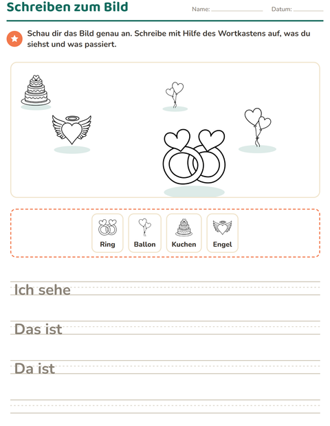 Vorschau: Schreiben zum Bild-Arbeitsblatt mit Valentinstag SW für 2. Klasse