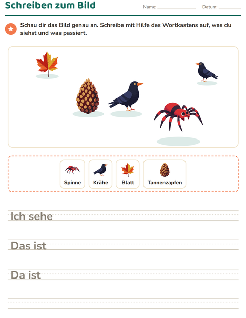 Vorschau: Schreiben zum Bild-Arbeitsblatt mit Verschiedenes für 2. Klasse