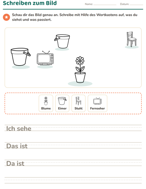 Vorschau: Schreiben zum Bild-Arbeitsblatt mit Zuhause SW 2 für 2. Klasse
