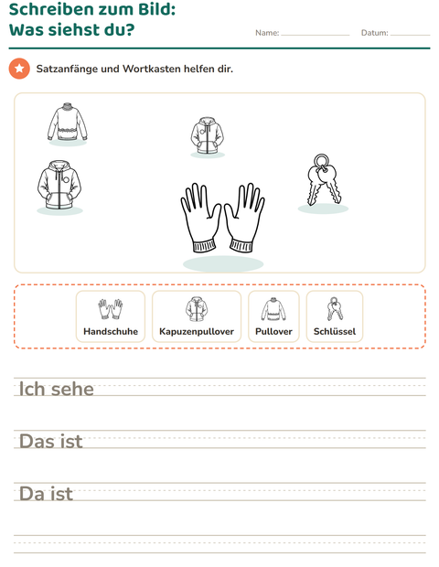 Vorschau: Schreiben zum Bild-Arbeitsblatt mit Objekte SW für 2. Klasse