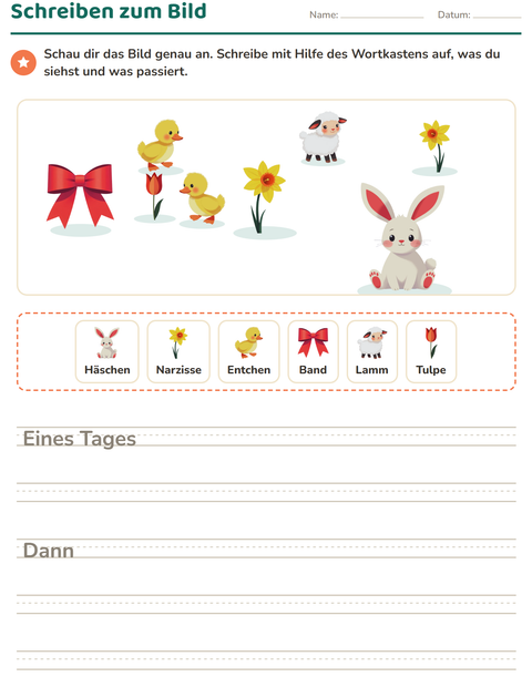 Vorschau: Schreiben zum Bild-Arbeitsblatt mit Ostern für 2. Klasse