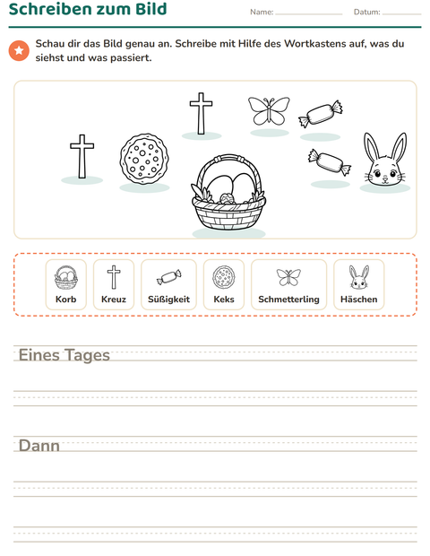 Vorschau: Schreiben zum Bild-Arbeitsblatt mit Ostern SW für 2. Klasse