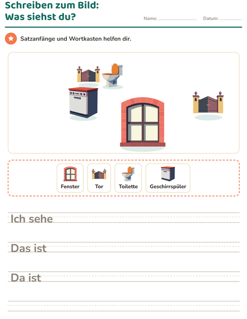 Vorschau: Schreiben zum Bild-Arbeitsblatt mit Rund ums Haus für 2. Klasse