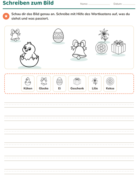 Vorschau: Schreiben zum Bild-Arbeitsblatt mit Ostern SW 2 für 2. Klasse