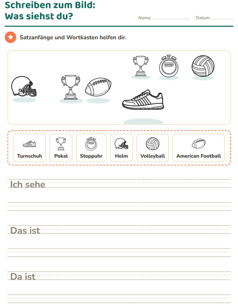 Vorschau: Schreiben zum Bild-Arbeitsblatt mit Sport SW 2 für 2. Klasse