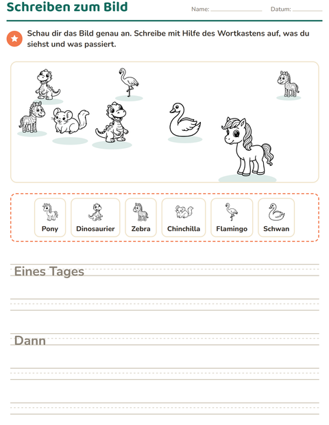 Vorschau: Schreiben zum Bild-Arbeitsblatt mit Tiere SW 5 für 2. Klasse