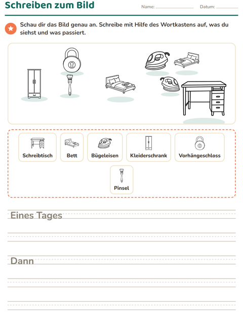 Vorschau: Schreiben zum Bild-Arbeitsblatt mit Zuhause SW 2 für 2. Klasse