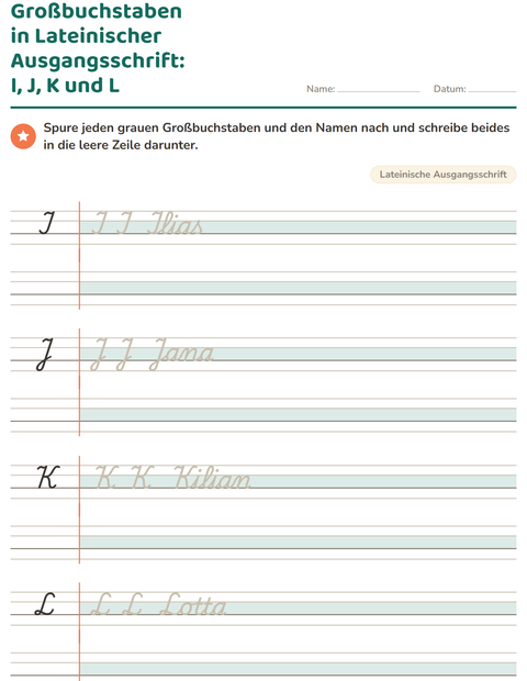 Vorschau: Schreibschrift-Arbeitsblatt für 2. Klasse