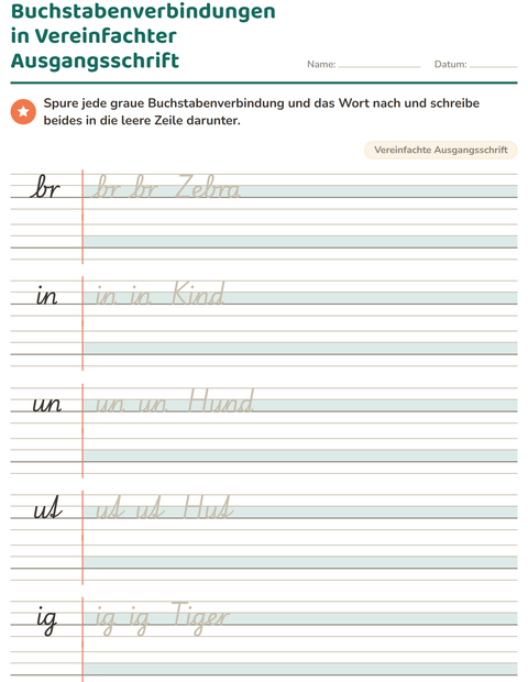 Vorschau: Schreibschrift-Arbeitsblatt für 2. Klasse