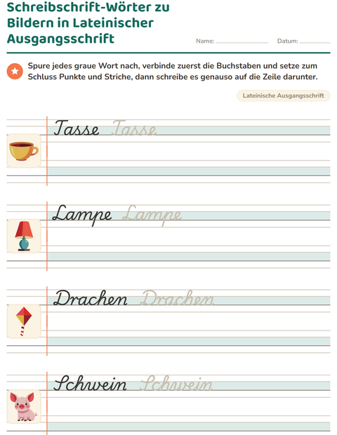 Vorschau: Schreibschrift-Arbeitsblatt für 2. Klasse