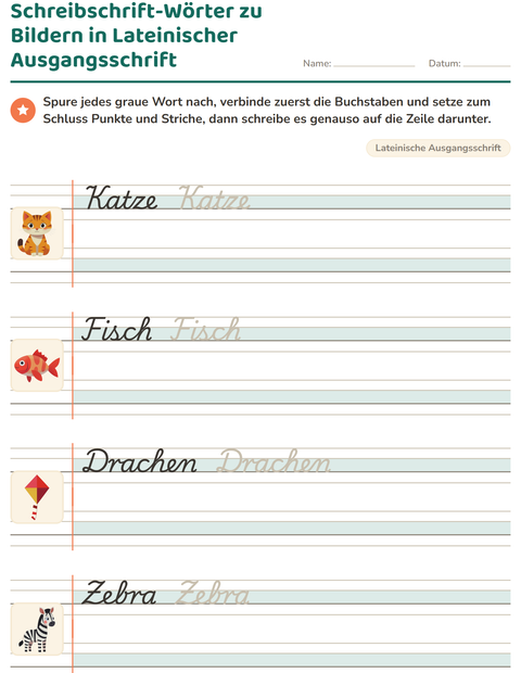 Vorschau: Schreibschrift-Arbeitsblatt für 2. Klasse