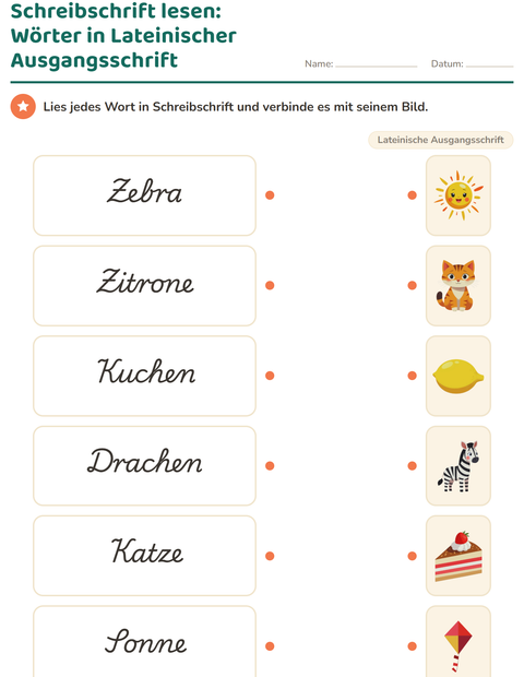 Vorschau: Schreibschrift-Arbeitsblatt für 2. Klasse
