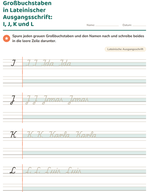 Vorschau: Schreibschrift-Arbeitsblatt für 2. Klasse