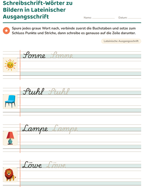 Vorschau: Schreibschrift-Arbeitsblatt für 2. Klasse