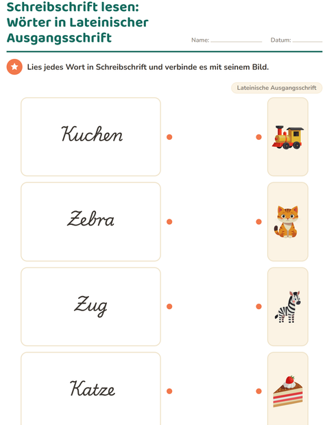 Vorschau: Schreibschrift-Arbeitsblatt für 2. Klasse