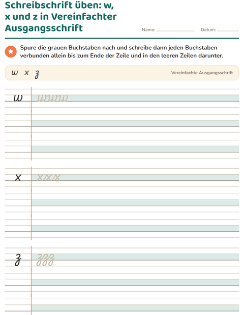 Vorschau: Schreibschrift-Arbeitsblatt für 2. Klasse