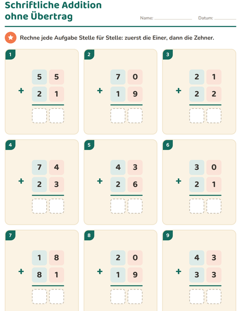 Vorschau: Schriftlich rechnen-Arbeitsblatt für 2. Klasse