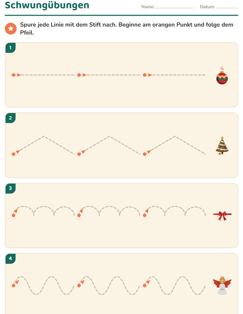 Vorschau: Schwungübungen-Arbeitsblatt mit Weihnachten für Kindergarten