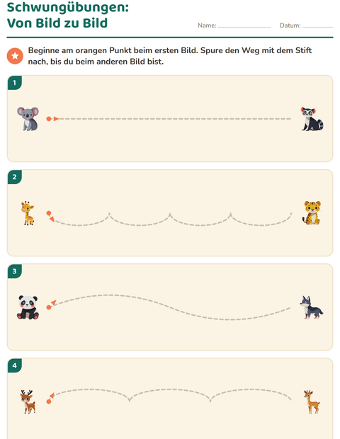 Vorschau: Schwungübungen-Arbeitsblatt mit Zootiere für Kindergarten